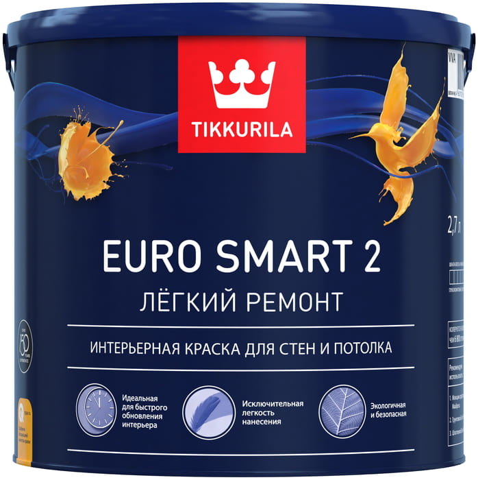 TIKKURILA EURO SMART 2 краска для стен и потолков 2.7 л.